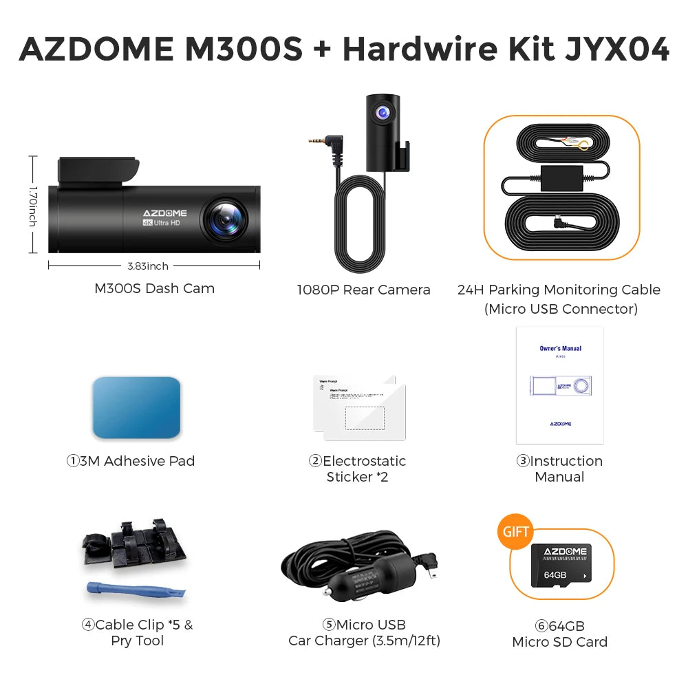 4K AZDOME M300S Dash Cam – Front and Rear, GPS, 5.8G WiFi, WDR Night Vision, with Voice Control and Free 64GB SD Card 29 - Delicate Leather