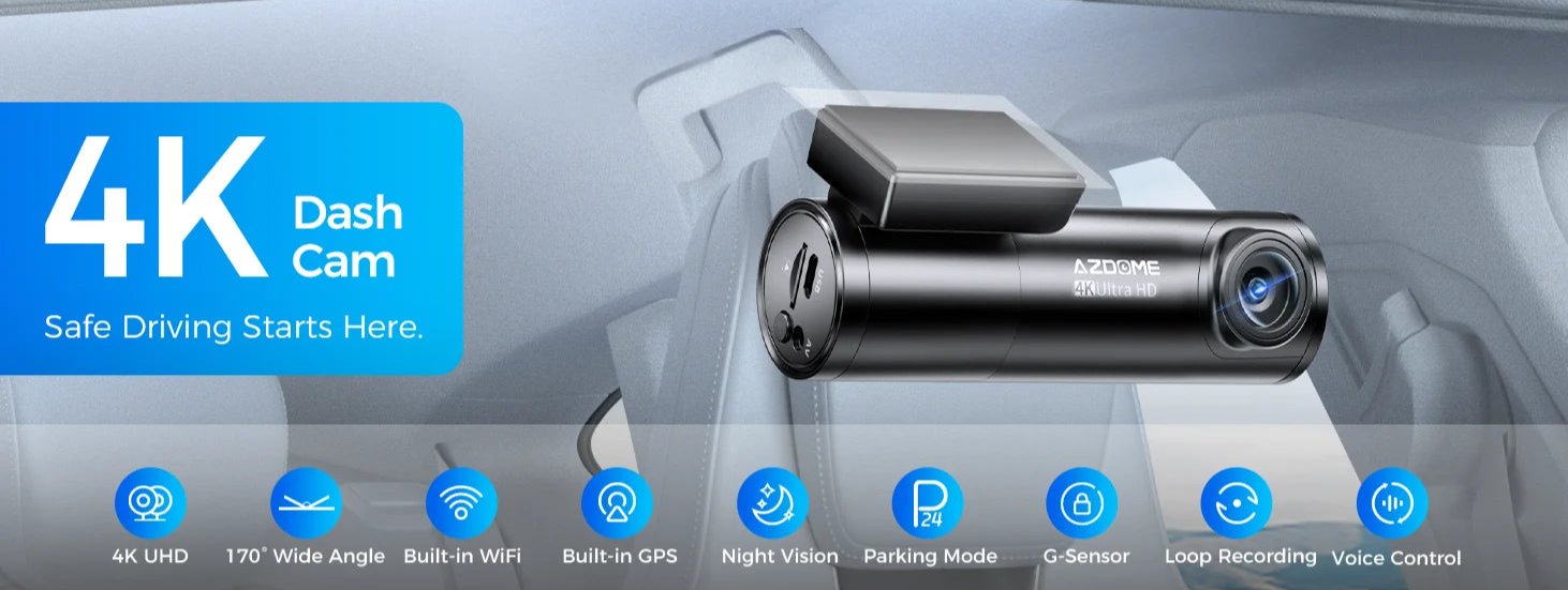 4K AZDOME M300S Dash Cam – Front and Rear, GPS, 5.8G WiFi, WDR Night Vision, with Voice Control and Free 64GB SD Card 29 - Delicate Leather