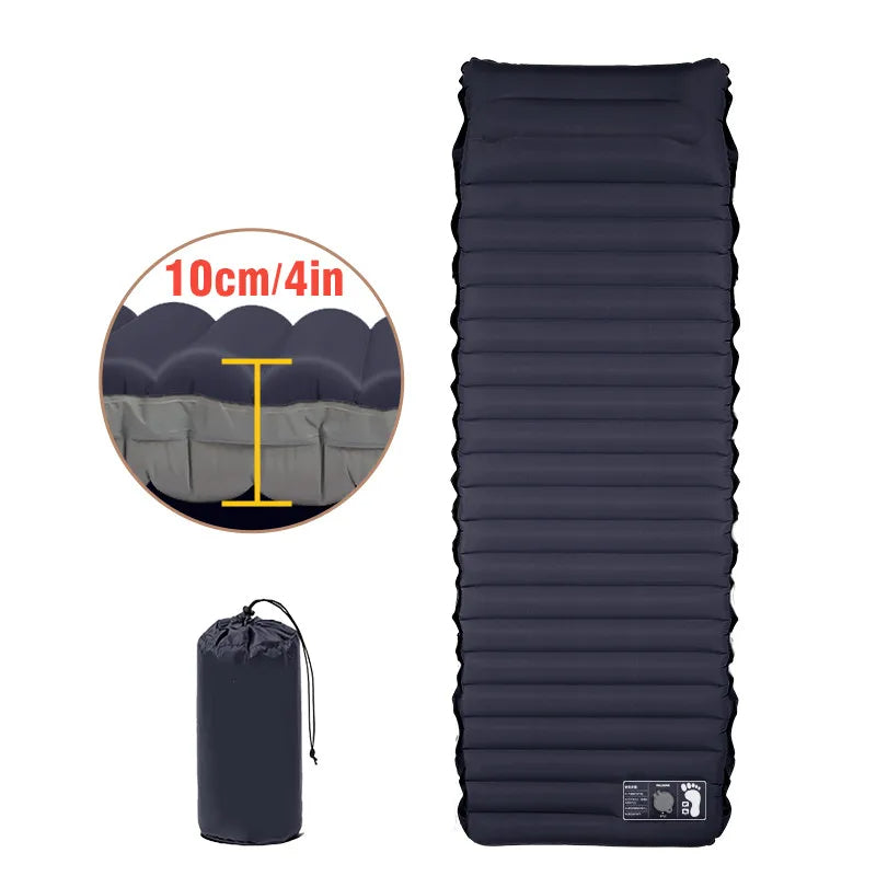 Outdoor Inflatable Air Mattress with Built-in Pillow Pump 10cm Thickness Ultralight Sleeping Pad, Splicing Mattress Ideal for Camping - Delicate Leather