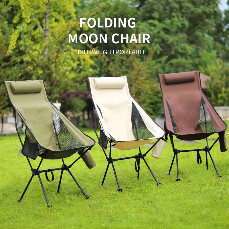 Outdoor Folding Moon Chairs: Ultralight Aluminum Alloy Chairs for Fishing, Picnics, BBQs, and Beach Camping, Portable and Leisurely Option for Outdoor Activities - Delicate Leather