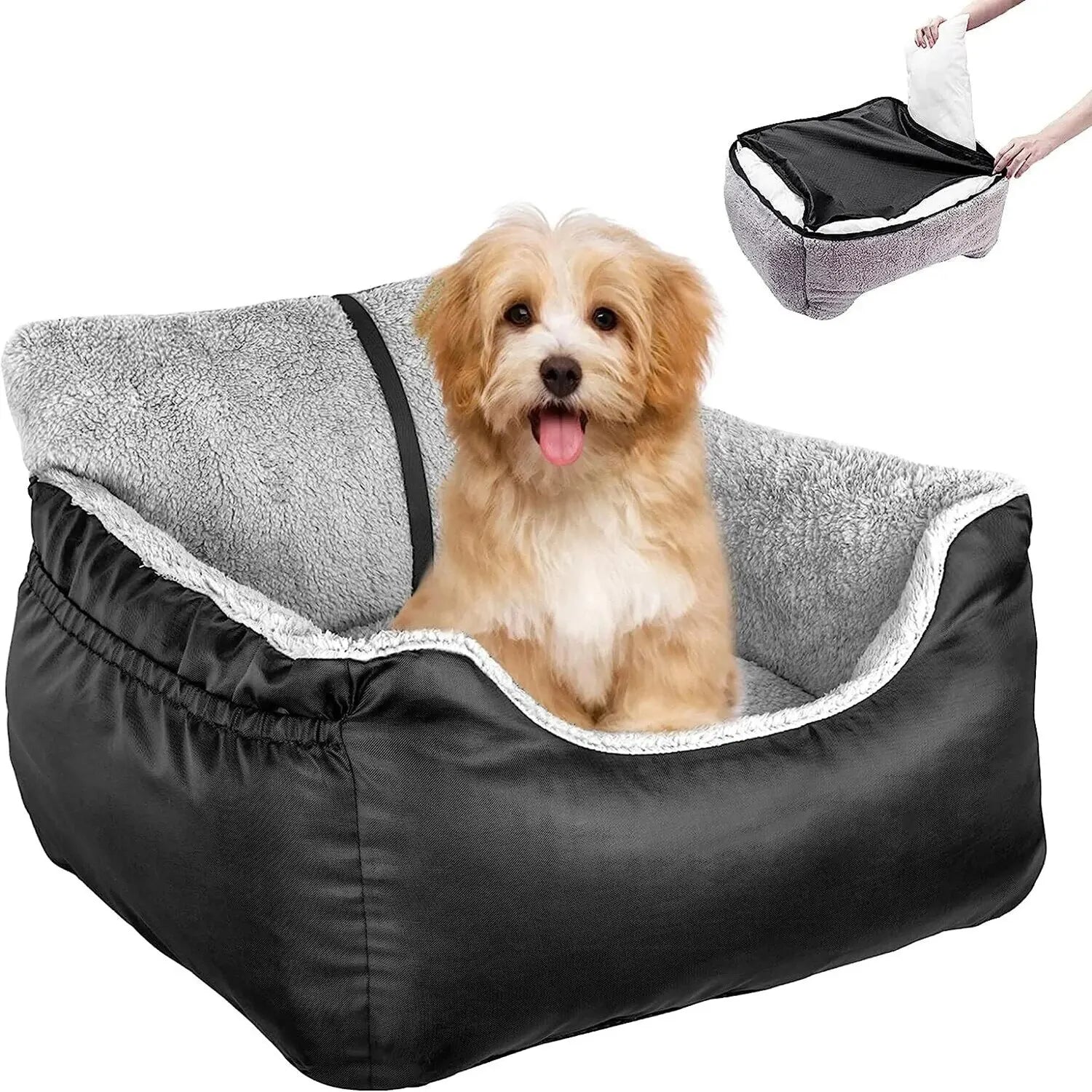 Dog Car Seat with Seat Belt Washable Dog Booster Seat for Small Dogs, Anti-Slip Travel Pet Car Bed for Front or Back Seat, Adjustable Safety Buckle, with Convenient Storage Pockets - Delicate Leather