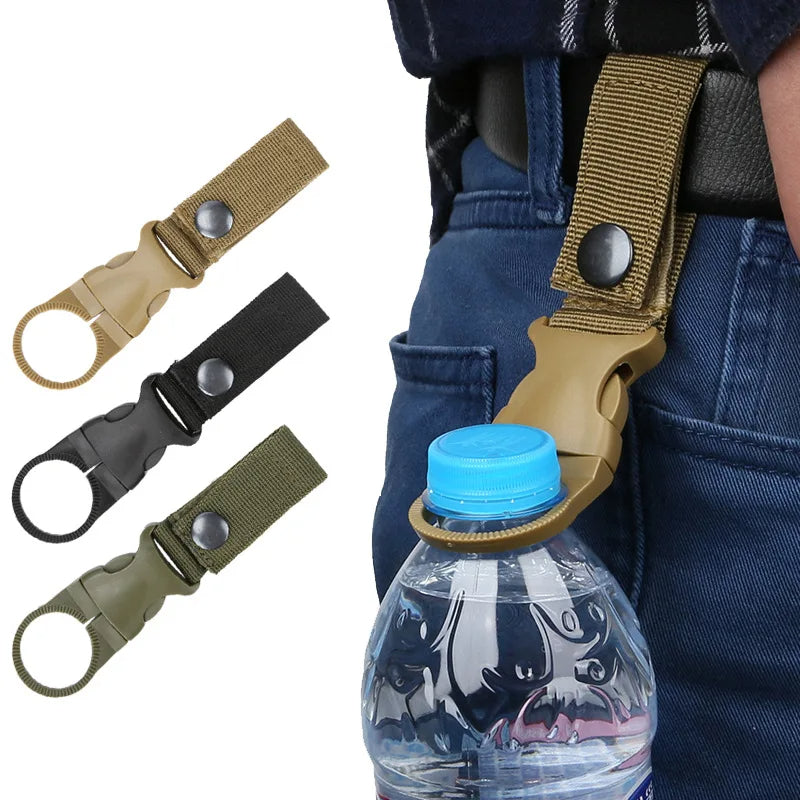 Multifunctional Water Bottle Holder Climbing Carabiner Belt Backpack Hanger Hooks Clip with Nylon Webbing Buckle Hook, Ideal for Outdoor Activities - Delicate Leather