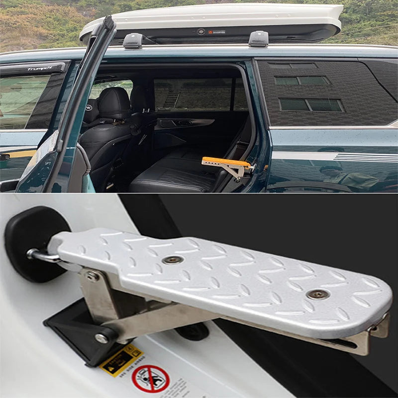2024 Upgraded Universal Fit Car Door Step: Adjustable Foldable Roof Rack Door Step with 7 Gears, Both Feet Stand Pedal Ladder, Max Load 500 lbs - Provides Roof Access for Cars, SUVs, and Trucks - Delicate Leather