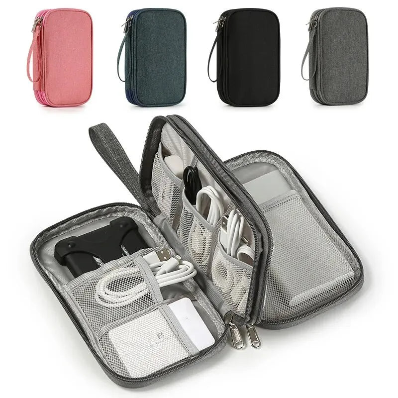 1pc Travel Portable Digital Product Storage Bag USB Data Cable Organizer Headset Charging Treasure Box Bag - Delicate Leather