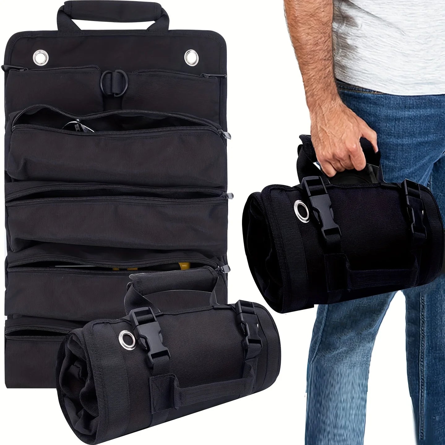 Heavy Duty Roll-Up Tool Bag Organizer: Small Tool Bag with Detachable Pouches, Includes 6 Tool Pouches for Efficient Tool Organization - Delicate Leather