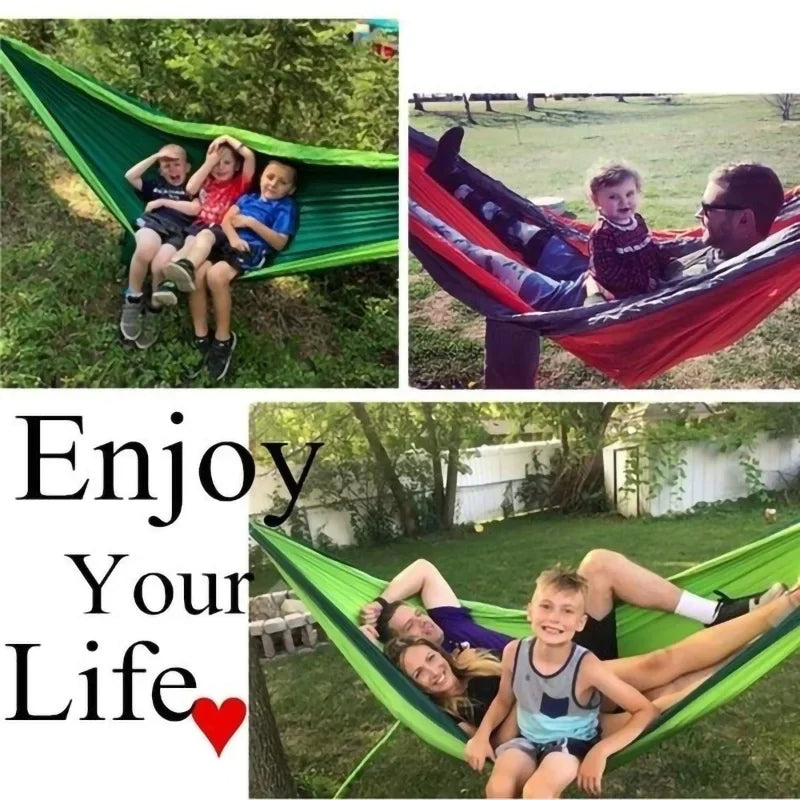 New Single Person Portable Outdoor Camping Hammock: High Strength Parachute Fabric Hanging Bed with Nylon Color Matching Hammock - Delicate Leather