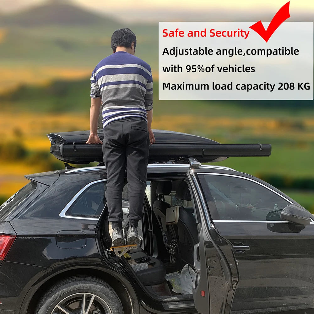 2024 Upgraded Universal Fit Car Door Step: Adjustable Foldable Roof Rack Door Step with 7 Gears, Both Feet Stand Pedal Ladder, Max Load 500 lbs - Provides Roof Access for Cars, SUVs, and Trucks - Delicate Leather