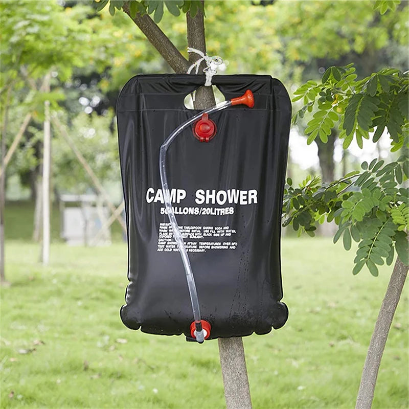 20L Foldable Solar Shower Bag: Compact Heated Water Shower Bag for Outdoor Bathing, Ideal for Camping and Sunbathing, Includes Scrubbing Pool Accessories - Delicate Leather