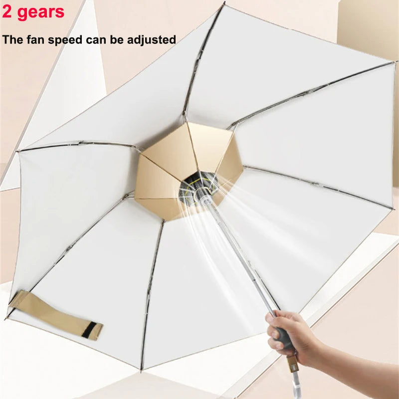 Manual Folding Umbrella with Fan & LED Lighting: Sunscreen UV-Proof Umbrella with USB Charging, Portable Cooling Mini Women Sunshade Umbrella for Outdoor Use - Delicate Leather