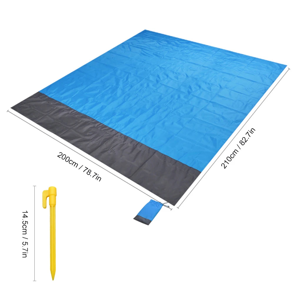 Waterproof Outdoor Beach Blanket Portable Picnic Mat and Camping Ground Mat, Doubles as Sun Shade Tent Tarp. Includes Storage Sack for Convenient Sleeping Gear Tool