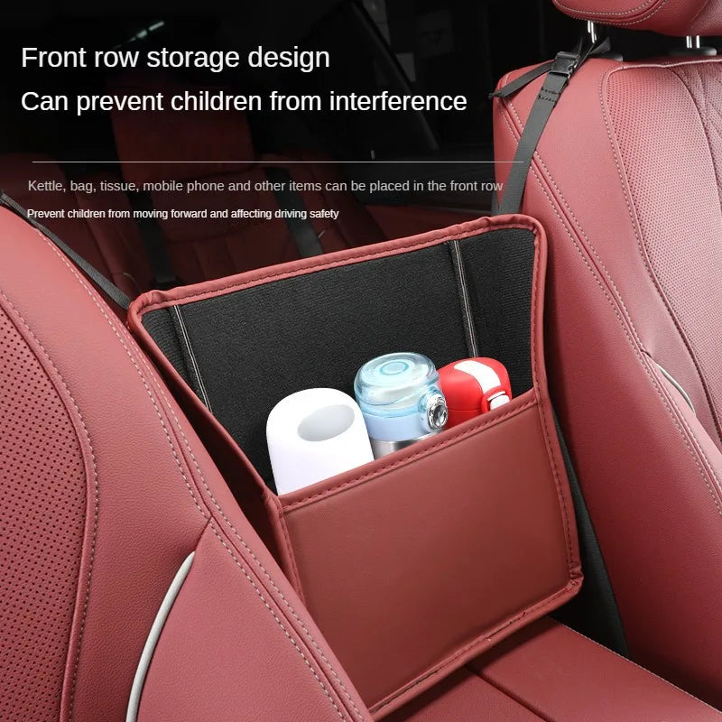 Multifunctional PU Leather Car Seat Middle Storage Bag: Armrest Hanging Organizer with Net Pocket, Cup Holder, and Tissue Storage for Handbags - Delicate Leather