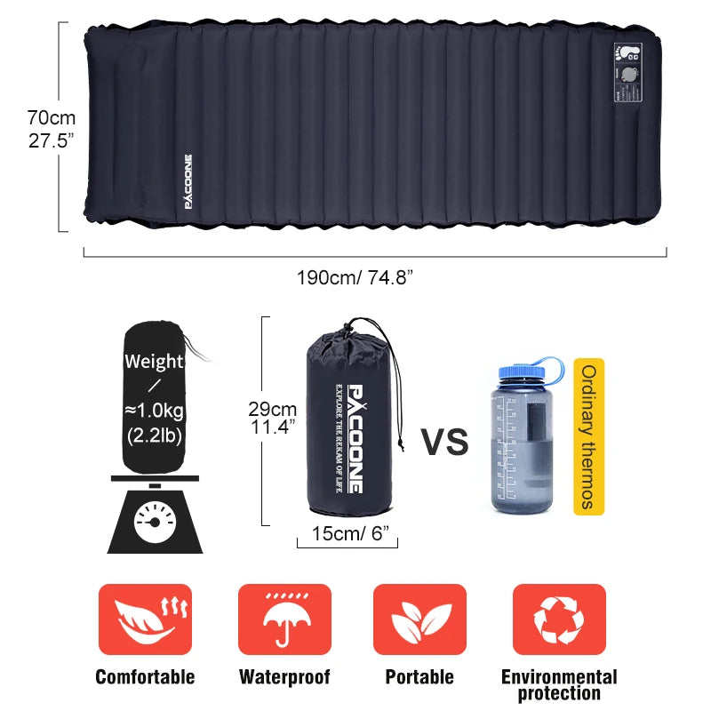 Outdoor Inflatable Air Mattress with Built-in Pillow Pump 10cm Thickness Ultralight Sleeping Pad, Splicing Mattress Ideal for Camping - Delicate Leather