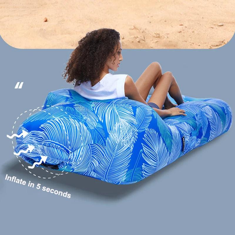 Portable Camping Inflatable Sofa Air Lounger for Outdoor Relaxation, Waterproof and Floating Design Ideal for Beach Lounging and Lazy Days Outdoors - Delicate Leather