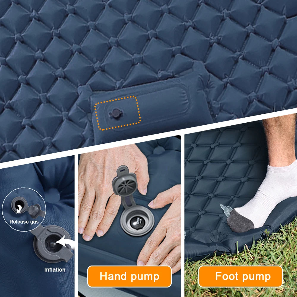 Inflatable Mattress for 2 Persons Outdoor Camping Mat with Air Pillow, Portable and Waterproof Backpacking Sleeping Pad