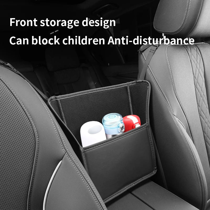 Car Seat Middle Hanger Storage Bag Leather Car Seat Back Organizer with Net Pocket for Water Cup and Tissue Holder - Delicate Leather