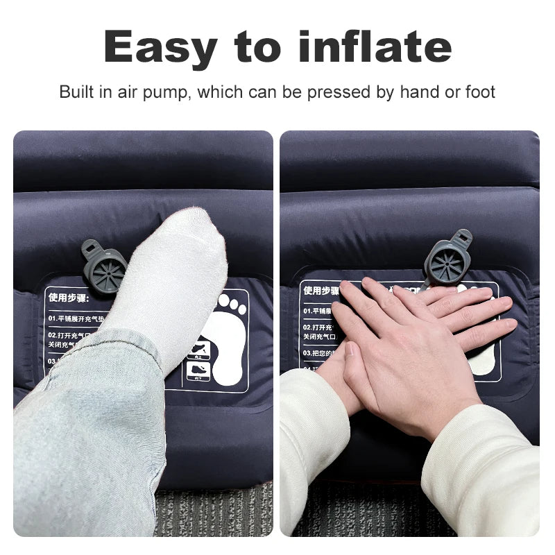 Outdoor Inflatable Air Mattress with Built-in Pillow Pump 10cm Thickness Ultralight Sleeping Pad, Splicing Mattress Ideal for Camping - Delicate Leather