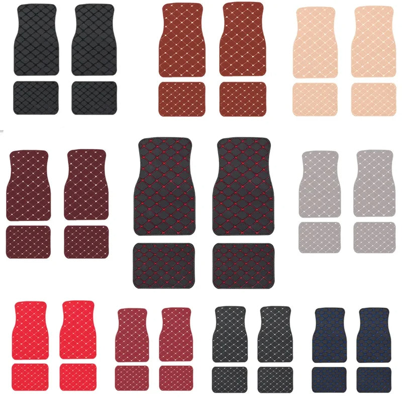 Universal 4pcs Waterproof Car Floor Mats: Front and Rear Full Set Auto Rugs with Leather Car Carpet Interior Accessories - Delicate Leather