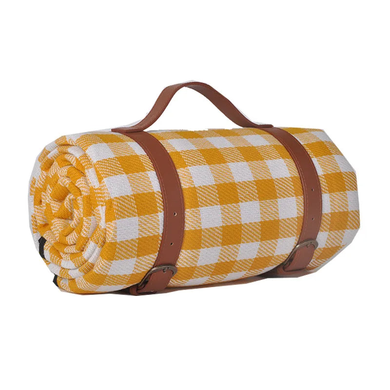 Waterproof Outdoor Picnic Mat Colorful Plaid Stripe Rectangular Sleeping Blanket Pad, Ideal for Camping, Beach Trips, and as a Living Room Carpet - Delicate Leather