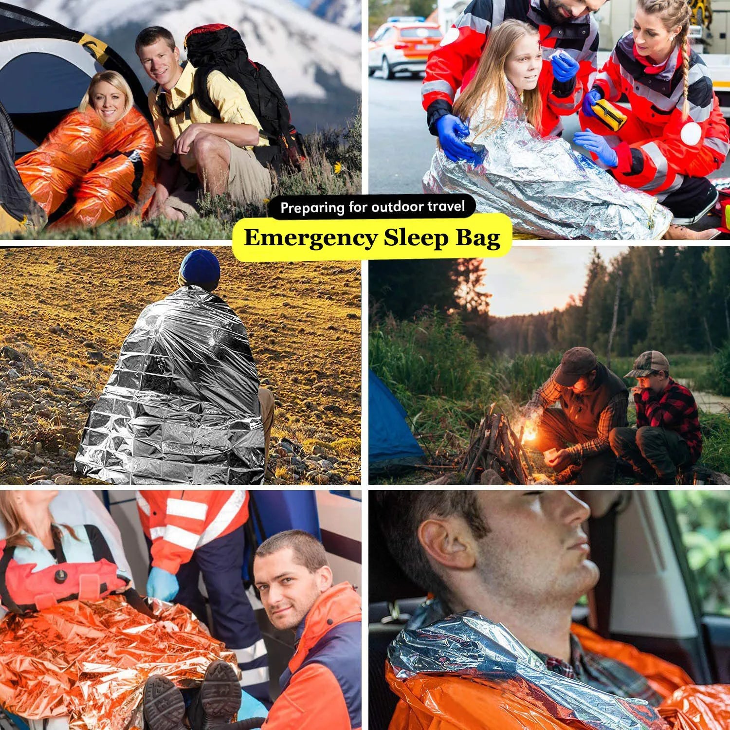 Portable Waterproof Emergency Survival Sleeping Bag: Essential Outdoor EDC Camping Gear, Thermal Sack First Aid Rescue Kit with Mylar Blanket - Delicate Leather