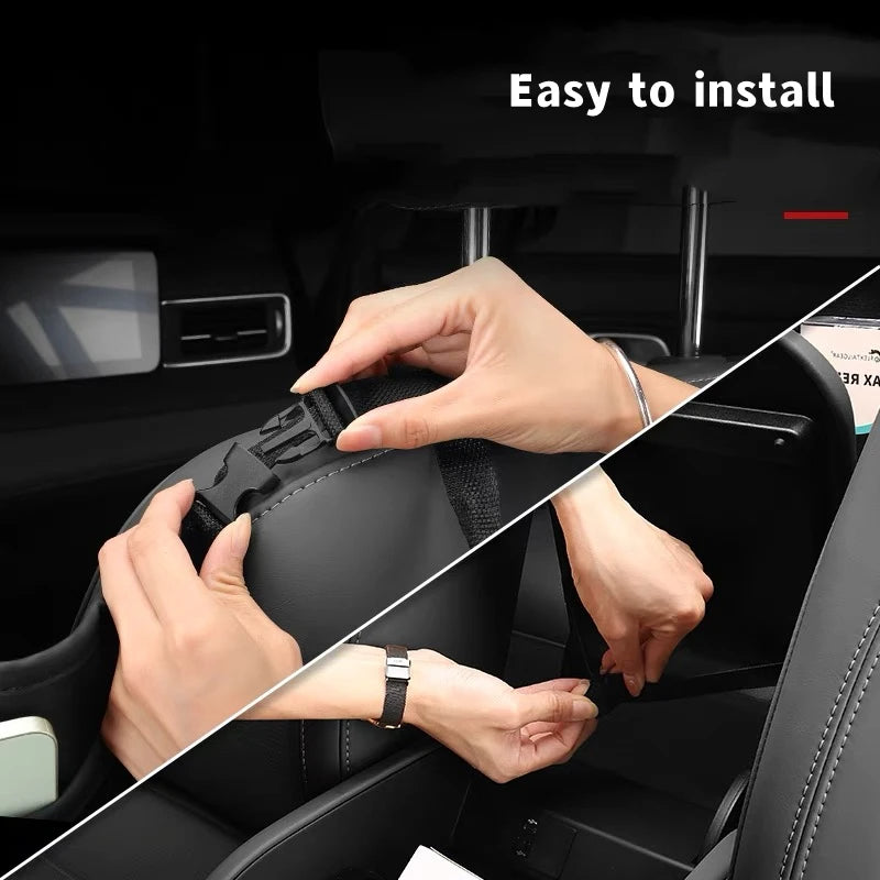 Car Seat Middle Hanger Storage Bag Leather Car Seat Back Organizer with Net Pocket for Water Cup and Tissue Holder - Delicate Leather