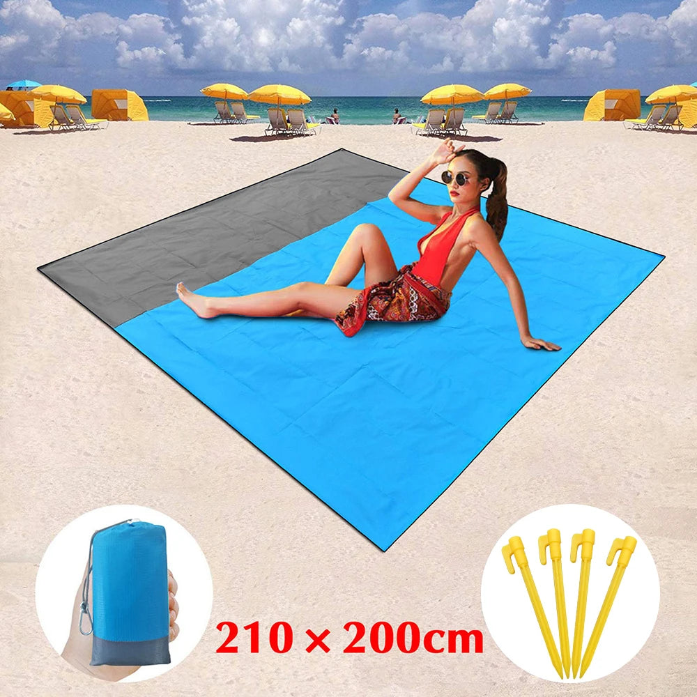 Waterproof Outdoor Beach Blanket Portable Picnic Mat and Camping Ground Mat, Doubles as Sun Shade Tent Tarp. Includes Storage Sack for Convenient Sleeping Gear Tool - Delicate Leather