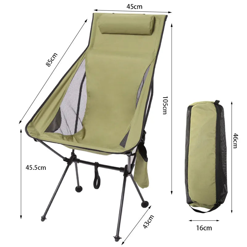 Outdoor Folding Moon Chairs: Ultralight Aluminum Alloy Chairs for Fishing, Picnics, BBQs, and Beach Camping, Portable and Leisurely Option for Outdoor Activities - Delicate Leather