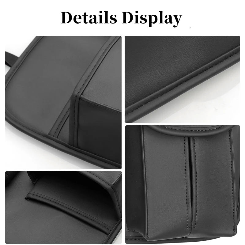 Car Seat Middle Hanger Storage Bag Leather Car Seat Back Organizer with Net Pocket for Water Cup and Tissue Holder - Delicate Leather