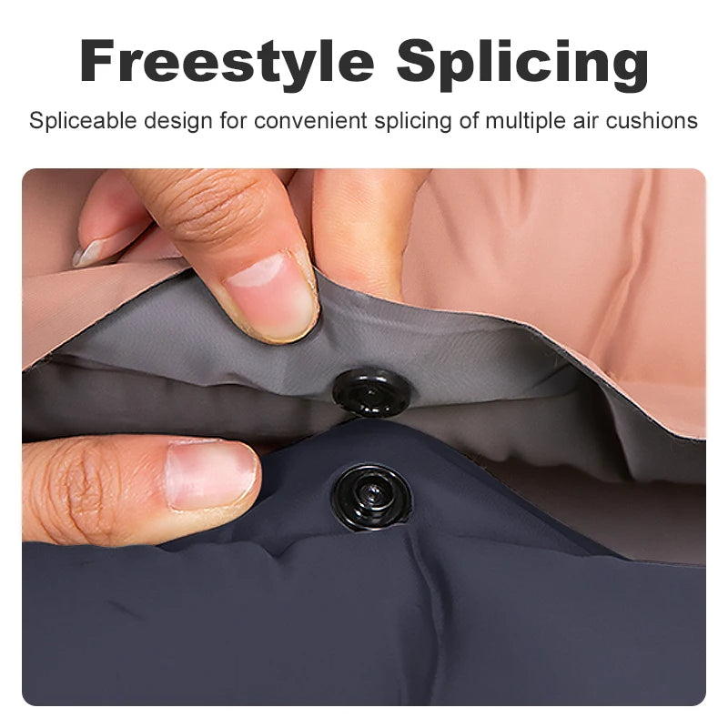 Outdoor Inflatable Air Mattress with Built-in Pillow Pump 10cm Thickness Ultralight Sleeping Pad, Splicing Mattress Ideal for Camping - Delicate Leather