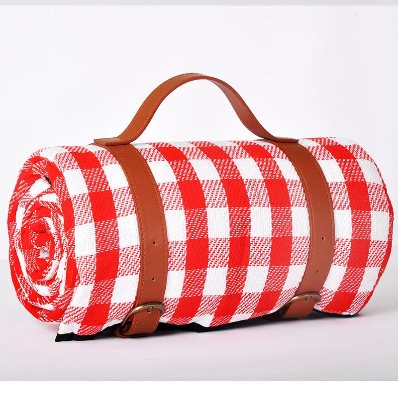 Waterproof Outdoor Picnic Mat Colorful Plaid Stripe Rectangular Sleeping Blanket Pad, Ideal for Camping, Beach Trips, and as a Living Room Carpet - Delicate Leather