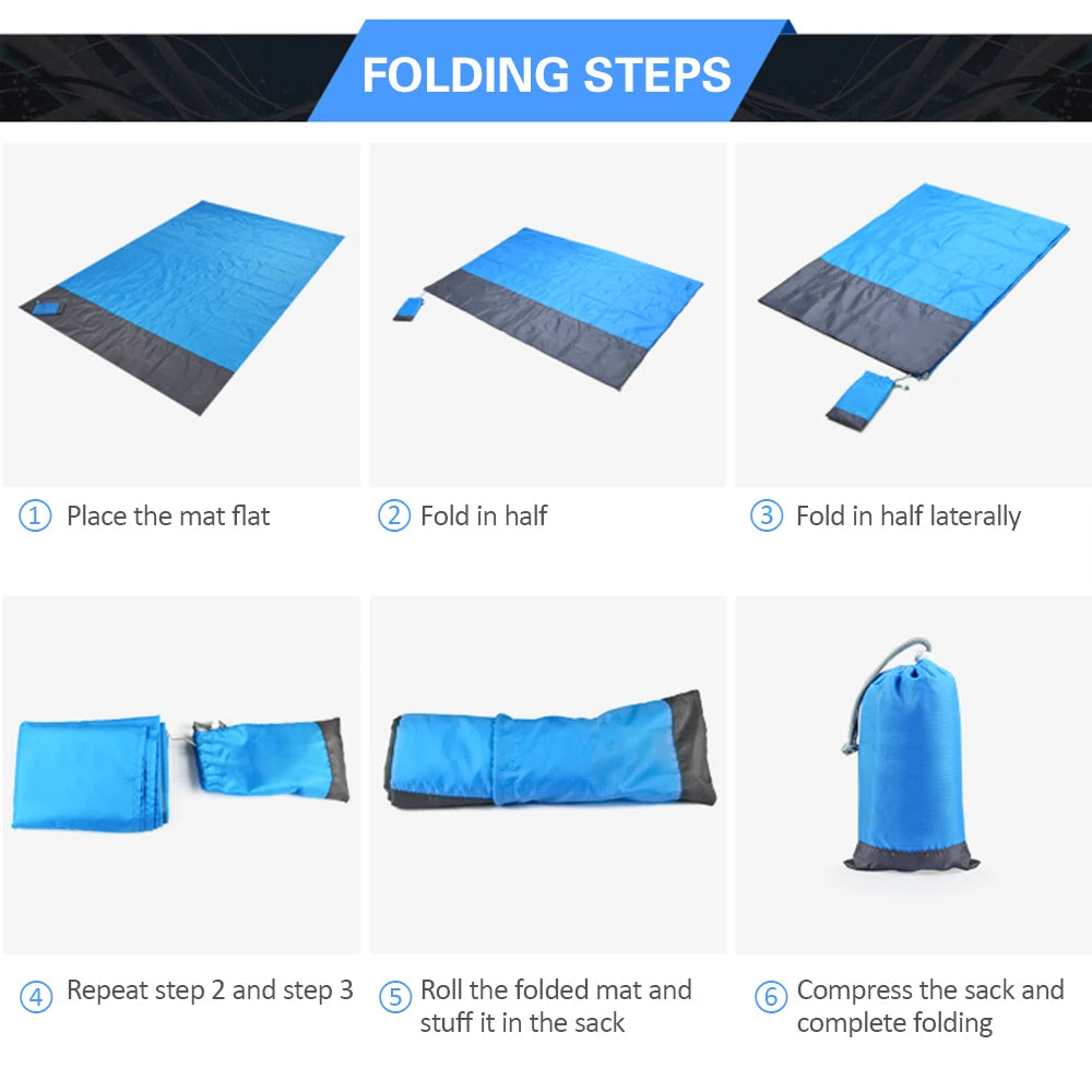 Waterproof Outdoor Beach Blanket Portable Picnic Mat and Camping Ground Mat, Doubles as Sun Shade Tent Tarp. Includes Storage Sack for Convenient Sleeping Gear Tool