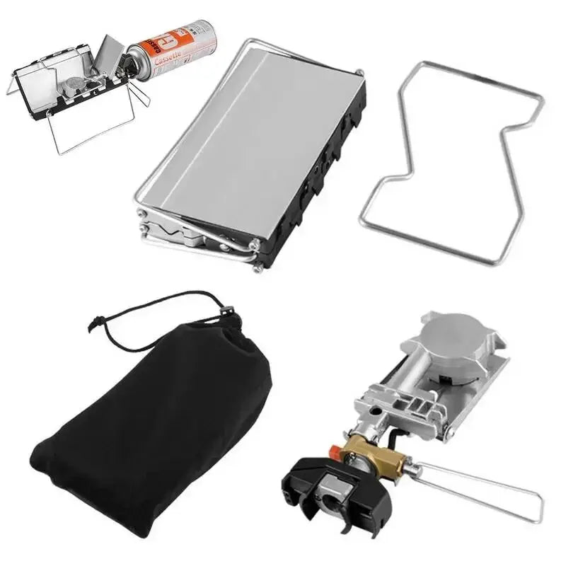 Folding Cassette Stove 2600W: Portable Outdoor Camping Gas Stove, Lightweight Picnic Travel Cooker with Windproof Design - Delicate Leather