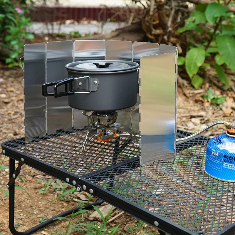 Folding Outdoor Stove Windscreen: Aluminum Camping Stove Windshield with Carrying Bag, Lightweight and Portable for Butane Burner Protection - Delicate Leather