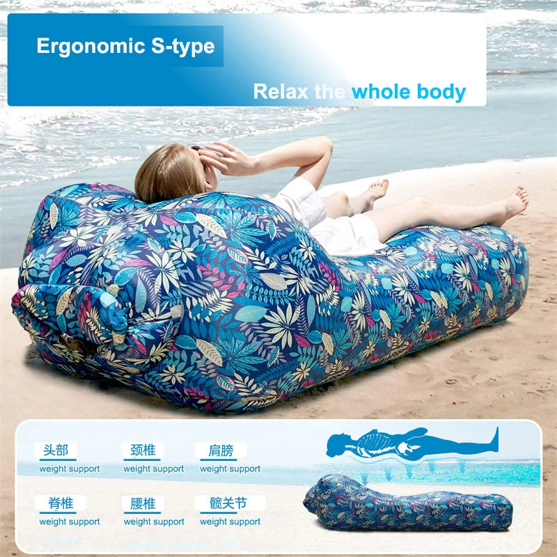 Portable Camping Inflatable Sofa Air Lounger for Outdoor Relaxation, Waterproof and Floating Design Ideal for Beach Lounging and Lazy Days Outdoors - Delicate Leather