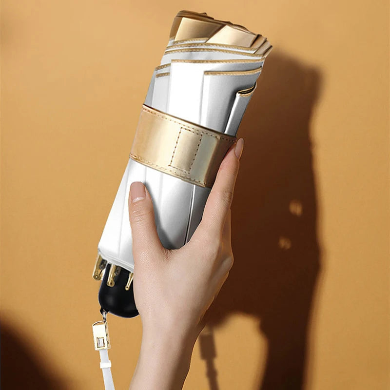 Manual Folding Umbrella with Fan & LED Lighting: Sunscreen UV-Proof Umbrella with USB Charging, Portable Cooling Mini Women Sunshade Umbrella for Outdoor Use - Delicate Leather