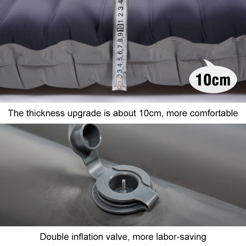 Outdoor Inflatable Air Mattress with Built-in Pillow Pump 10cm Thickness Ultralight Sleeping Pad, Splicing Mattress Ideal for Camping - Delicate Leather