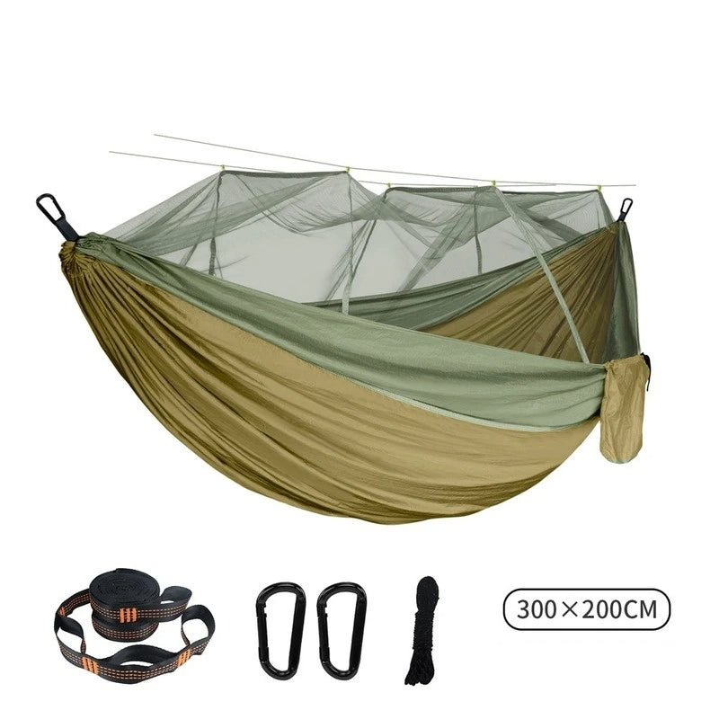 Double Mosquito Net Hammock: Plus Size Outdoor Anti-Mosquito Hammock with 300×200CM Umbrella Cloth, Nylon Anti-Rollover Design for Camping - Delicate Leather