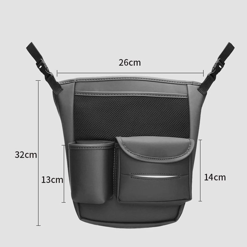 Car Seat Middle Hanger Storage Bag Leather Car Seat Back Organizer with Net Pocket for Water Cup and Tissue Holder - Delicate Leather