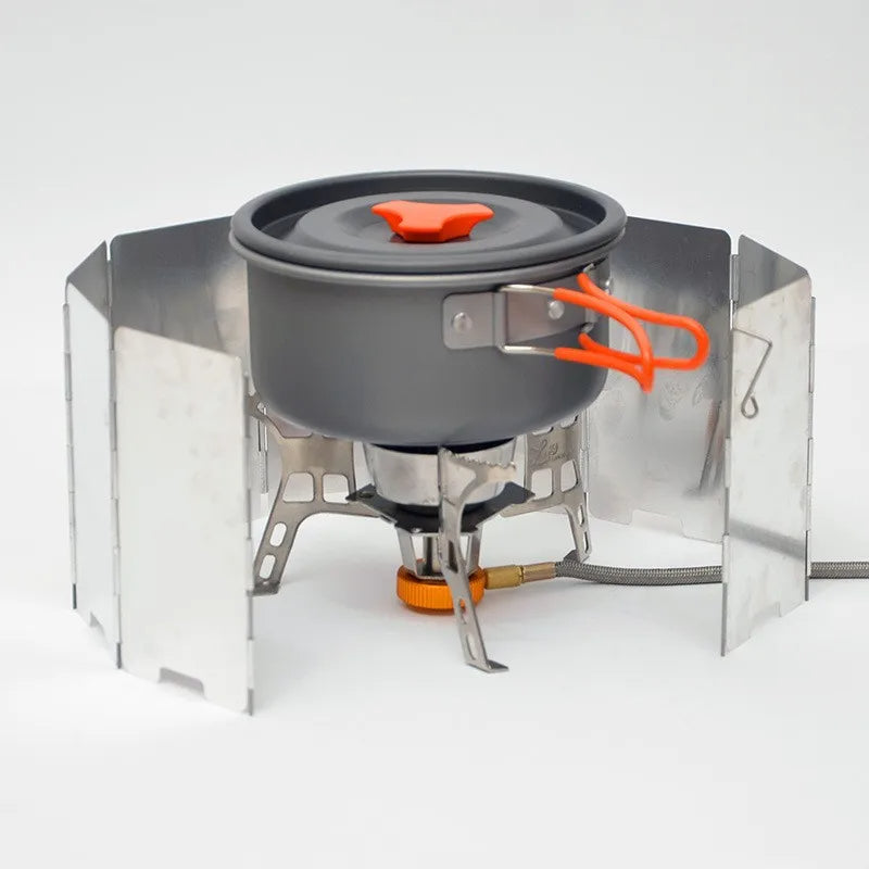 Folding Outdoor Stove Windscreen: Aluminum Camping Stove Windshield with Carrying Bag, Lightweight and Portable for Butane Burner Protection - Delicate Leather