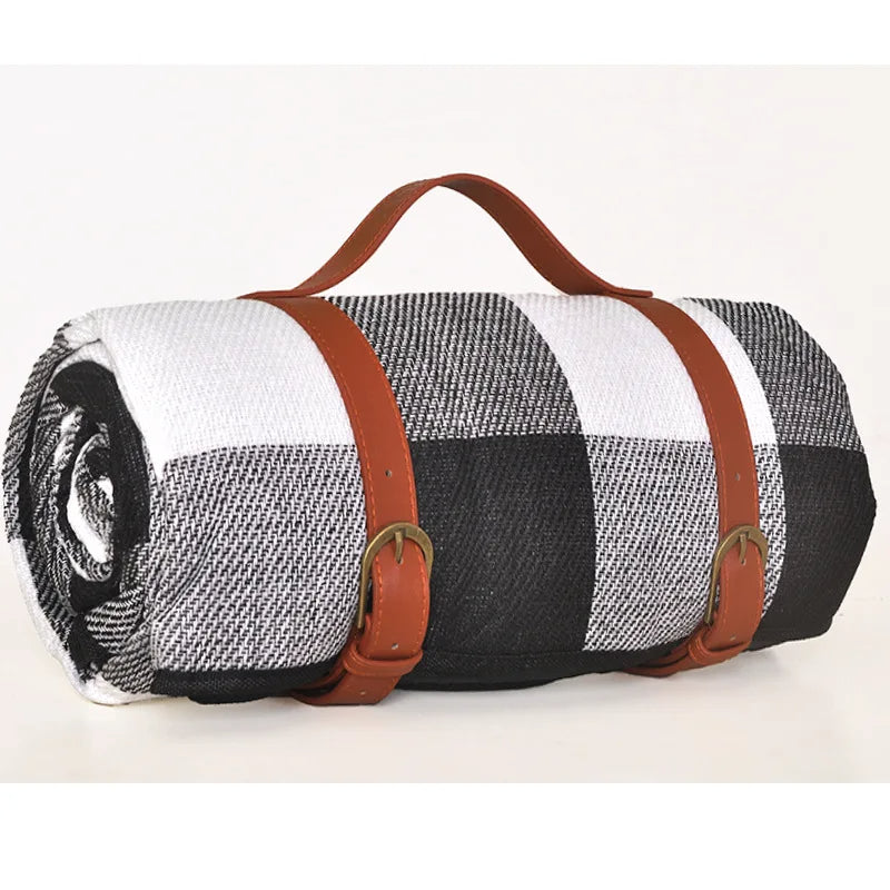 Waterproof Outdoor Picnic Mat Colorful Plaid Stripe Rectangular Sleeping Blanket Pad, Ideal for Camping, Beach Trips, and as a Living Room Carpet - Delicate Leather