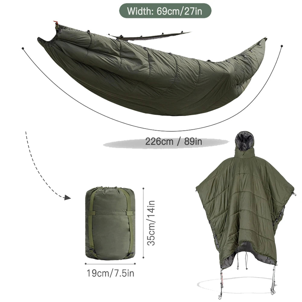 Multifunctional Hammock Underquilt Sleeping Bag Winter Warm Hammock Under Blanket Poncho, Ideal for Camping, Traveling, and Swinging. Includes Convenient Storage Bag - Delicate Leather