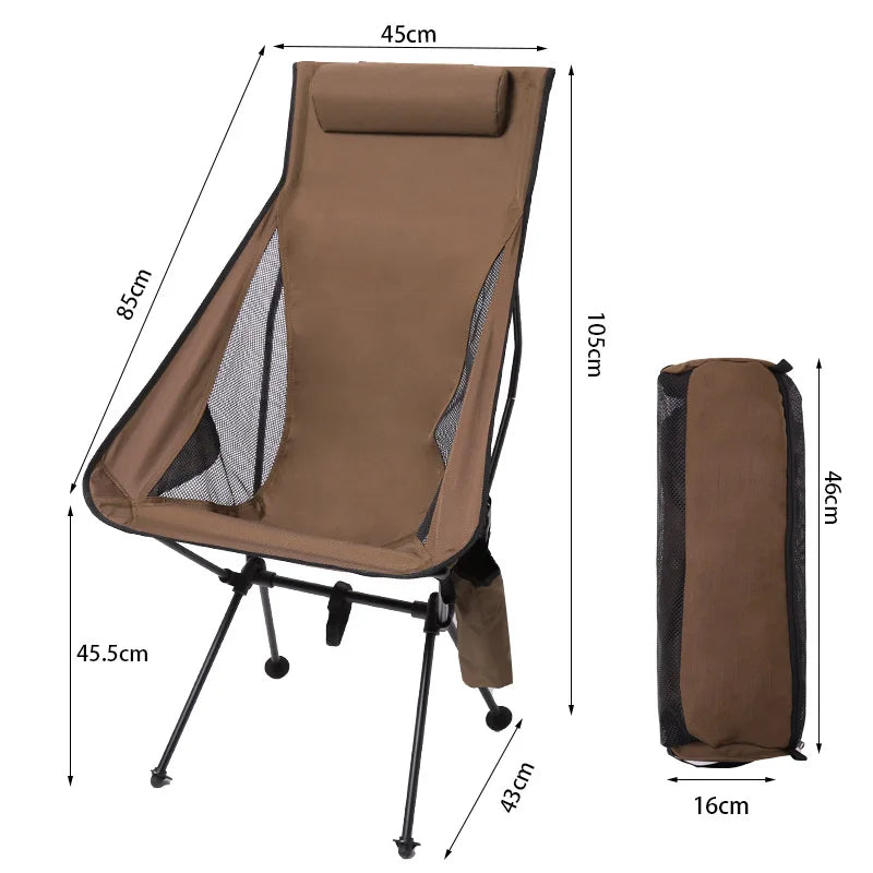 Outdoor Folding Moon Chairs: Ultralight Aluminum Alloy Chairs for Fishing, Picnics, BBQs, and Beach Camping, Portable and Leisurely Option for Outdoor Activities - Delicate Leather