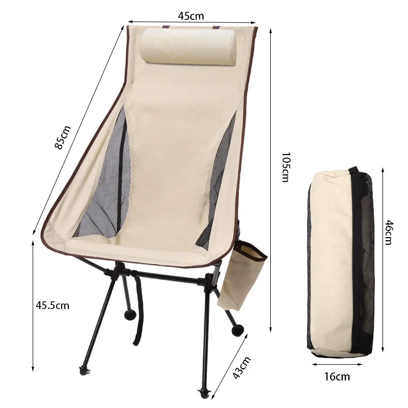Outdoor Folding Moon Chairs: Ultralight Aluminum Alloy Chairs for Fishing, Picnics, BBQs, and Beach Camping, Portable and Leisurely Option for Outdoor Activities - Delicate Leather