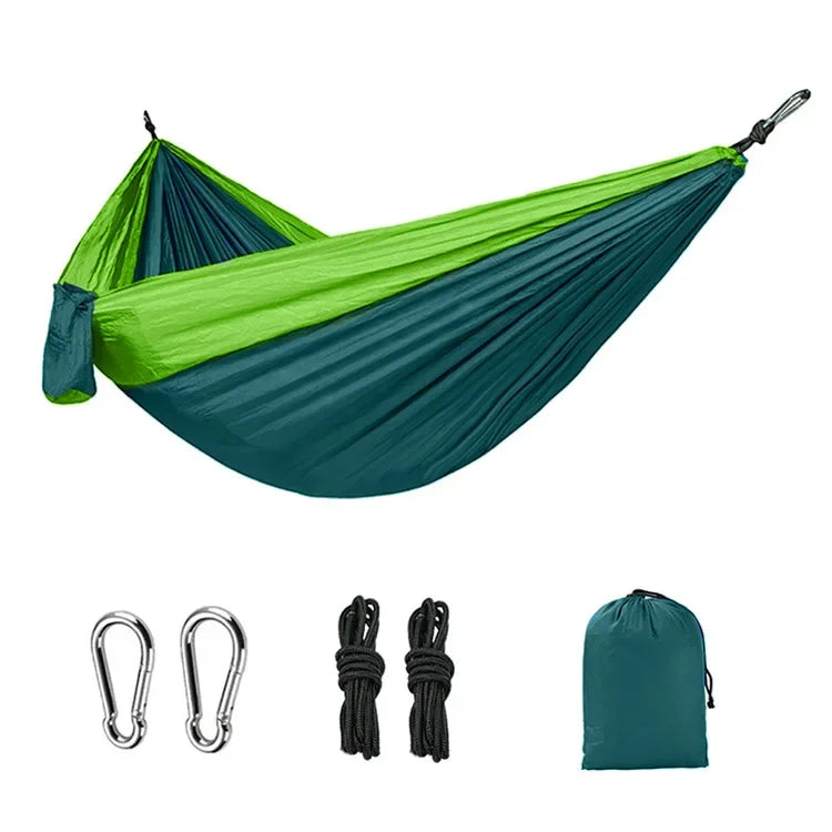 New Single Person Portable Outdoor Camping Hammock: High Strength Parachute Fabric Hanging Bed with Nylon Color Matching Hammock - Delicate Leather