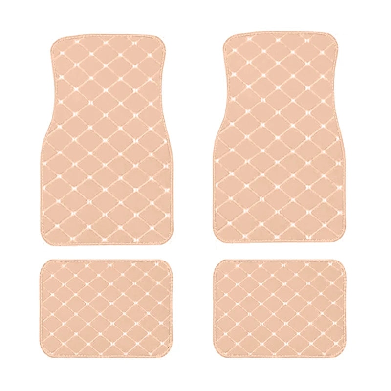 Universal 4pcs Waterproof Car Floor Mats: Front and Rear Full Set Auto Rugs with Leather Car Carpet Interior Accessories - Delicate Leather