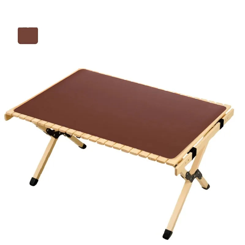 Table Mat Camping Wood Roll Table Mat PU Leather Thicken Waterproof Heat-Resistant Wooden Desk Pad For Outdoor Picnic BBQ - Delicate Leather