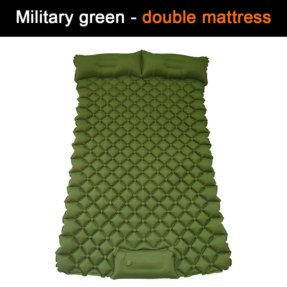 Inflatable Mattress for 2 Persons Outdoor Camping Mat with Air Pillow, Portable and Waterproof Backpacking Sleeping Pad