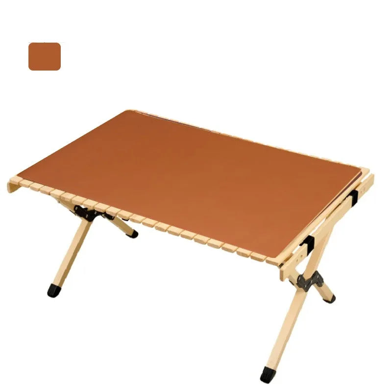Table Mat Camping Wood Roll Table Mat PU Leather Thicken Waterproof Heat-Resistant Wooden Desk Pad For Outdoor Picnic BBQ - Delicate Leather