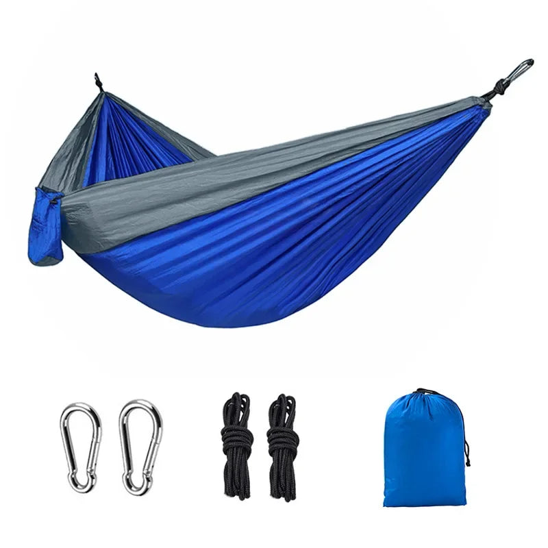 New Single Person Portable Outdoor Camping Hammock: High Strength Parachute Fabric Hanging Bed with Nylon Color Matching Hammock - Delicate Leather