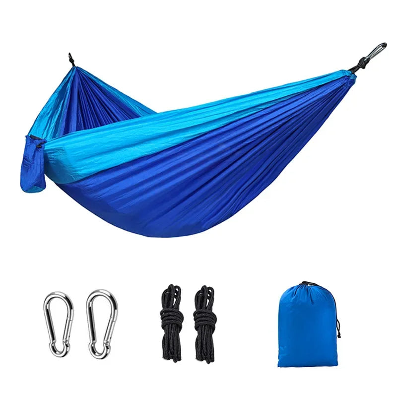 New Single Person Portable Outdoor Camping Hammock: High Strength Parachute Fabric Hanging Bed with Nylon Color Matching Hammock - Delicate Leather