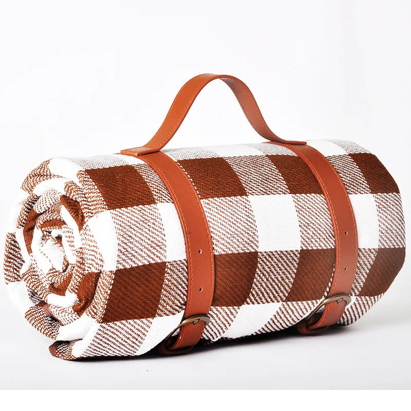 Waterproof Outdoor Picnic Mat Colorful Plaid Stripe Rectangular Sleeping Blanket Pad, Ideal for Camping, Beach Trips, and as a Living Room Carpet - Delicate Leather